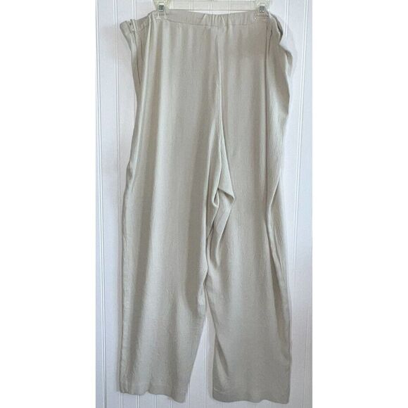 Ashley Stewart Pants Tan Wide Leg Crinkle Fabric Flat Front Elastic Back Size 22 - Picture 8 of 8